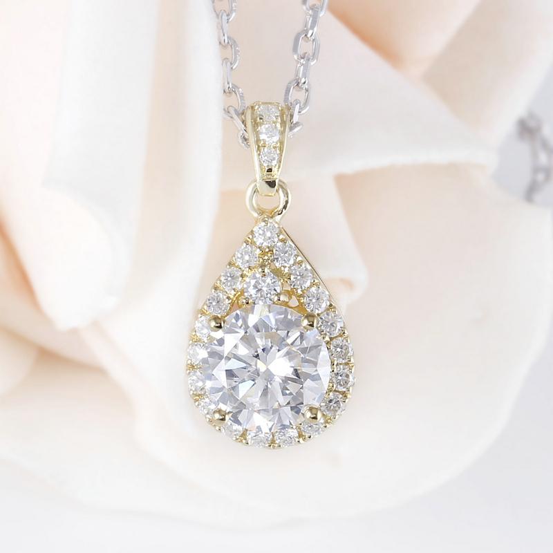 925 Sterling Silver Round Cut CZ Pear Shaped Pendant Necklace 2