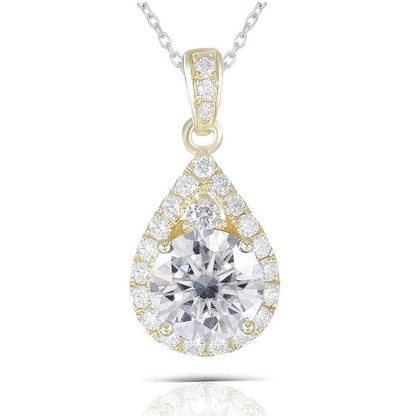 925 Sterling Silver Round Cut CZ Pear Shaped Pendant Necklace 1