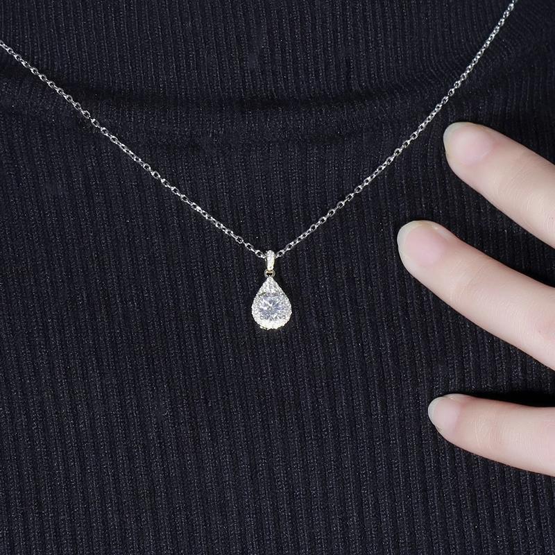 925 Sterling Silver Round Cut CZ Pear Shaped Pendant Necklace 4