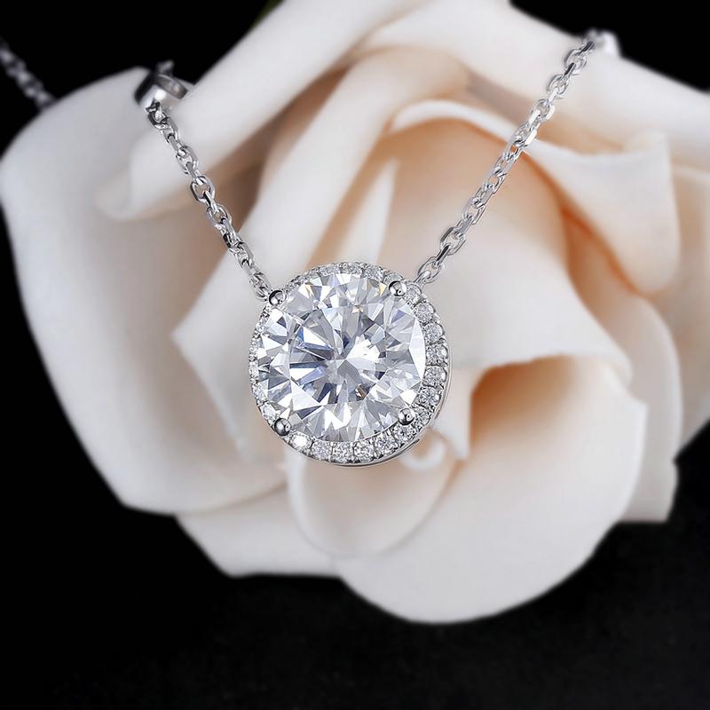 925 Sterling Silver Round Cut CZ  Diamond Halo Necklace 4