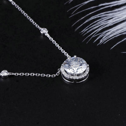 925 Sterling Silver Round Cut CZ  Diamond Halo Necklace 3