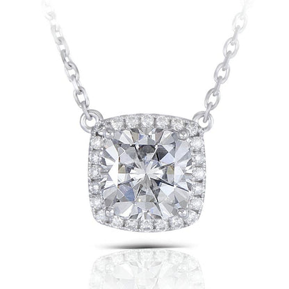 925 Sterling Silver Cushion CZ Classic Halo Necklace 1