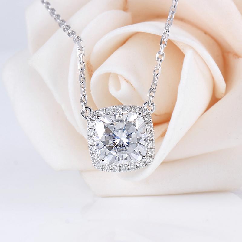 925 Sterling Silver Cushion CZ Classic Halo Necklace 2