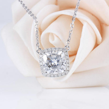 925 Sterling Silver Cushion CZ Classic Halo Necklace 2