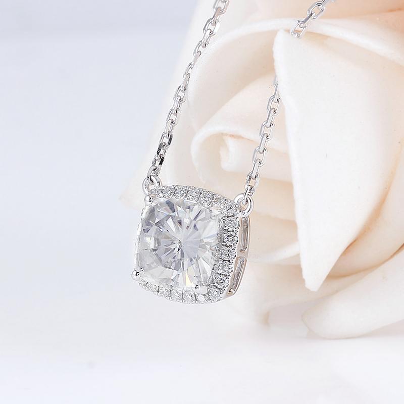 925 Sterling Silver Cushion CZ Classic Halo Necklace 3