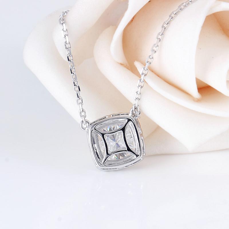 925 Sterling Silver Cushion CZ Classic Halo Necklace 4