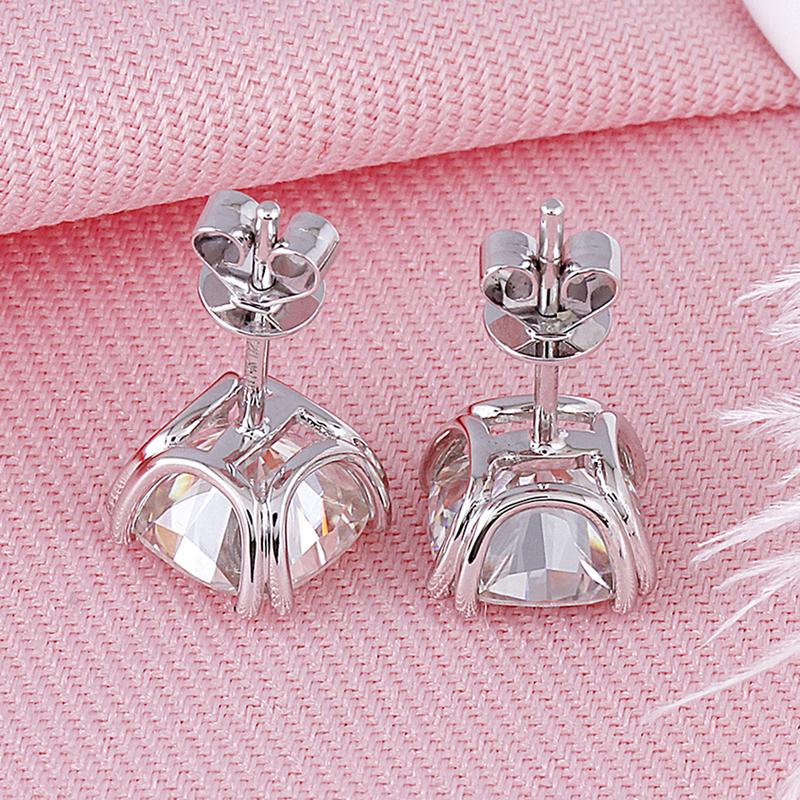 925 Sterling Silver Cushion Cut Cubic Zirconia Classic Stud Earrings 2