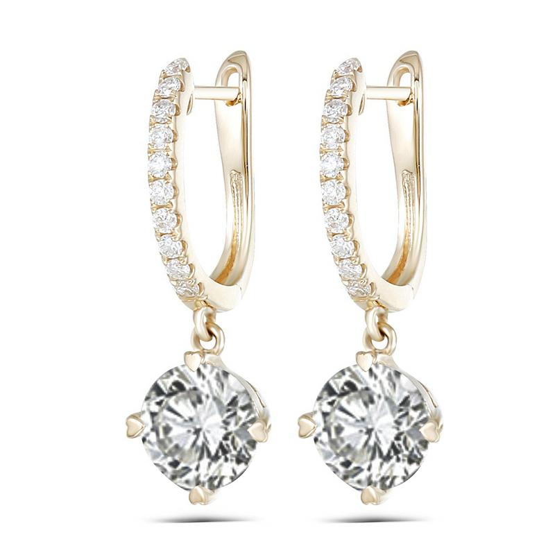 925 Sterling Silver Round Cut Cubic Zirconia Hoop Drop Earrings 1