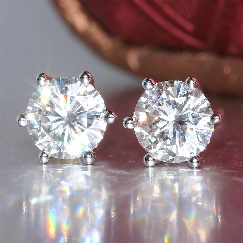 925 Sterling Silver Round Cut Cubic Zirconia Classic Stud Earrings 6