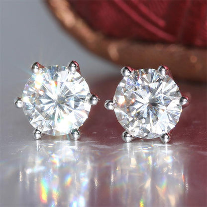 925 Sterling Silver Round Cut Cubic Zirconia Classic Stud Earrings 6