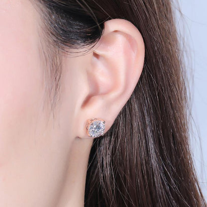 925 Sterling Silver Round Cut Cubic Zirconia Classic Stud Earrings 4