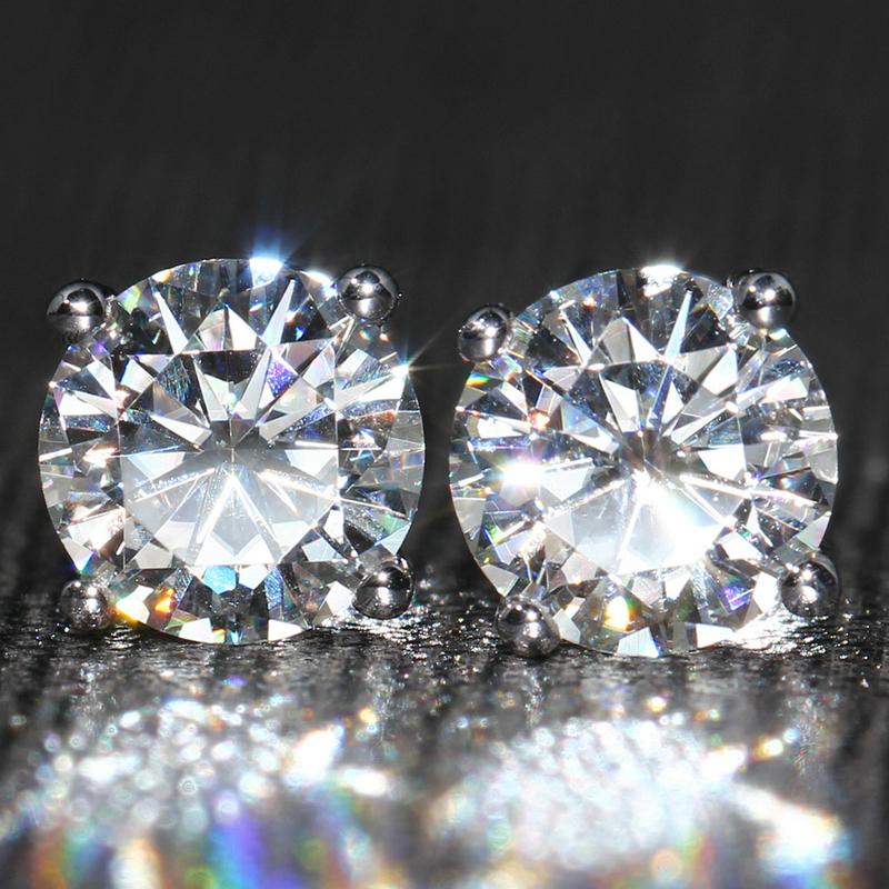 925 Sterling Silver Stud Earrings  Cubic Zirconia Round Cut Classic Four Prong Setting 2