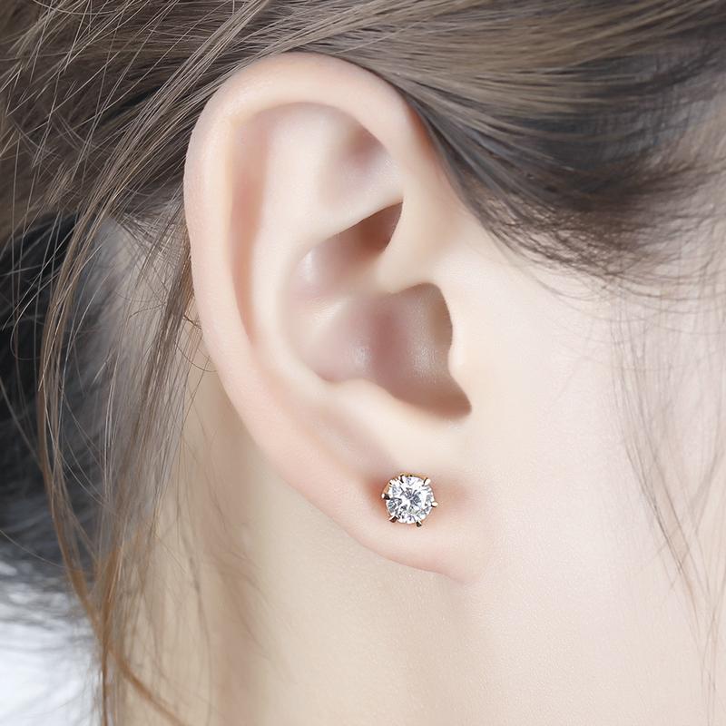 925 Sterling Silver Round Cut Cubic Zirconia Six Prong Setting Stud Earrings 6