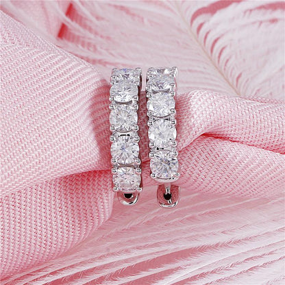 925 Sterling Silver Round Cut Cubic Zirconia Hoop Clip Earrings 3