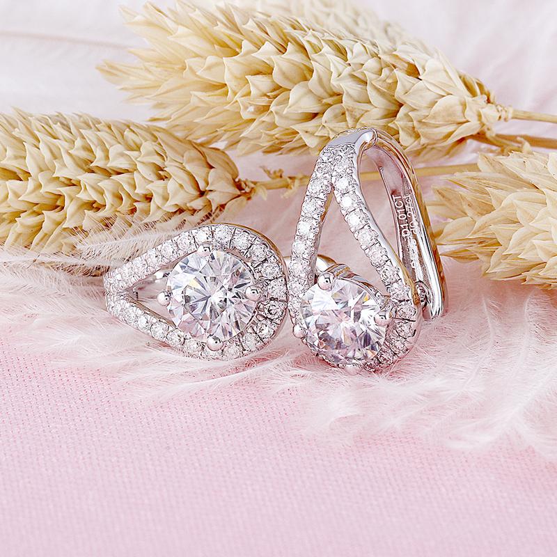 925 Sterling Silver Round Cut D Color Moissanite Diamond Hoop Clip Earrings 5