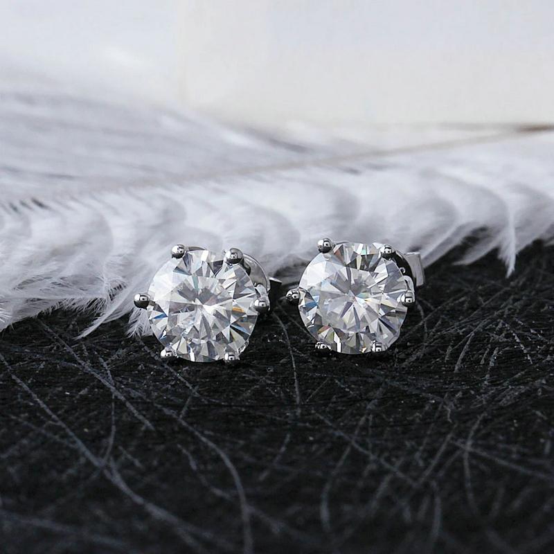 925 Sterling Silver Round Cut Cubic Zirconia Stud Earrings 2