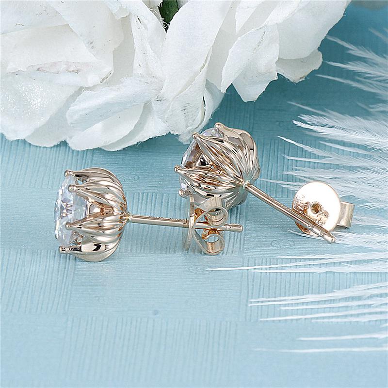 925 Sterling Silver Round Cut Cubic Zirconia Classic Lotus Shaped Stud Earrings 4