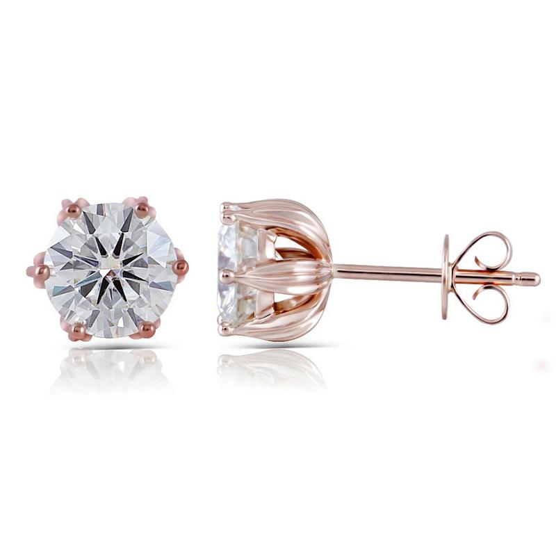 925 Sterling Silver Round Cut Cubic Zirconia Classic Lotus Shaped Stud Earrings 2