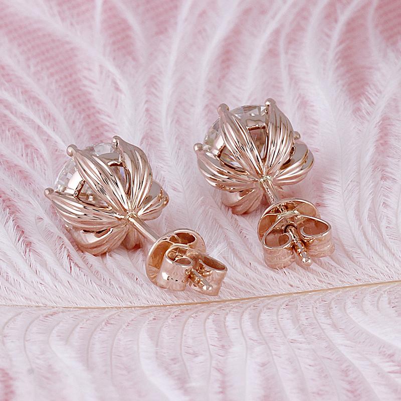 925 Sterling Silver Round Cut Cubic Zirconia Classic Lotus Shaped Stud Earrings 5