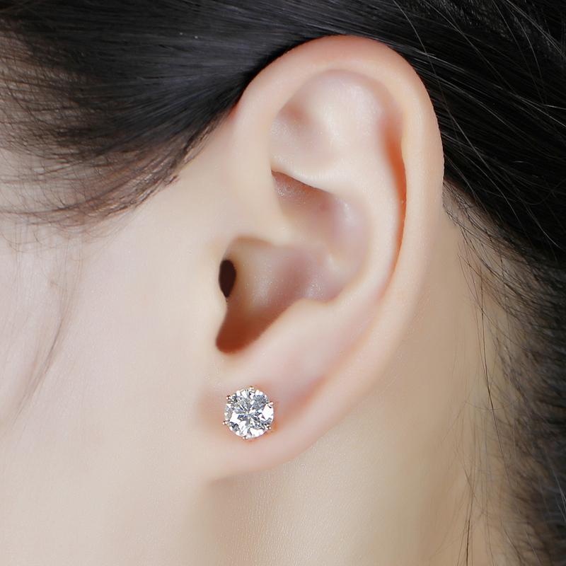 925 Sterling Silver Round Cut Cubic Zirconia Classic Lotus Shaped Stud Earrings 9