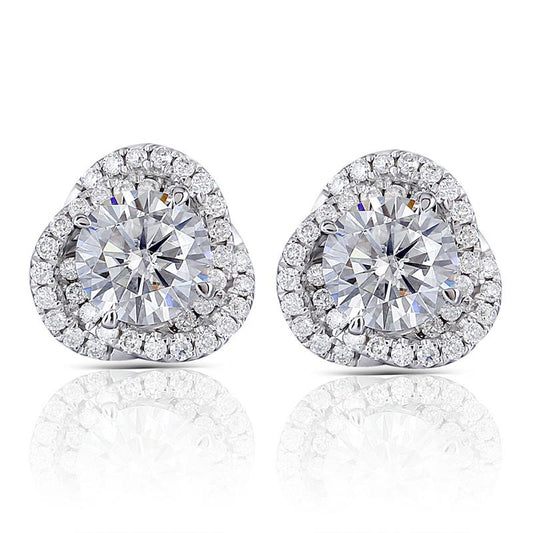 925 Sterling Silver Round Cut Cubic Zirconia Flower Shaped Halo Stud Earrings 1