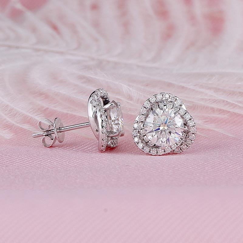 925 Sterling Silver Round Cut Cubic Zirconia Flower Shaped Halo Stud Earrings 4