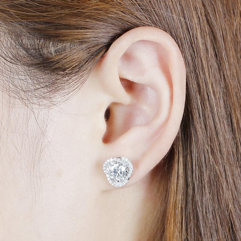 925 Sterling Silver Round Cut Cubic Zirconia Flower Shaped Halo Stud Earrings 5