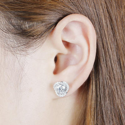 925 Sterling Silver Round Cut Cubic Zirconia Flower Shaped Halo Stud Earrings 5