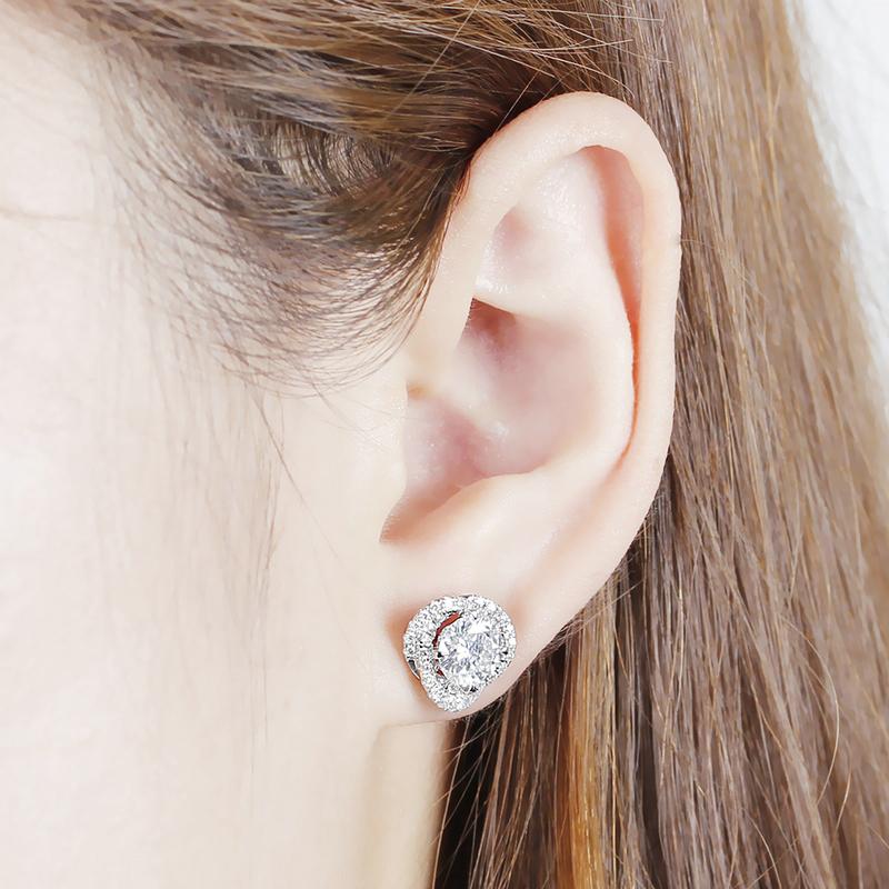 925 Sterling Silver Round Cut Cubic Zirconia Flower Shaped Halo Stud Earrings 6