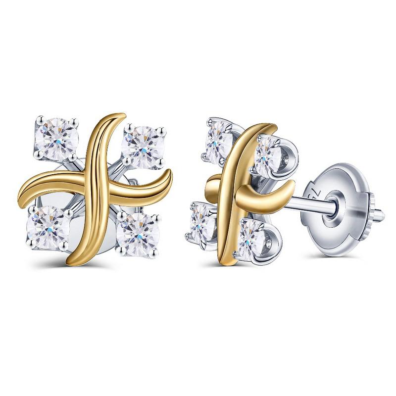 925 Sterling Silver Round Cut Cubic Zirconia Letters X Stud Earrings 1