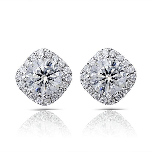 925 Sterling Silver Round Cut Cubic Zirconia Square Halo Stud Earrings 1