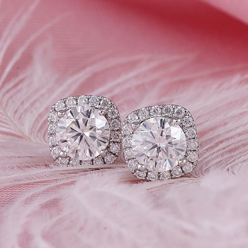 925 Sterling Silver Round Cut Cubic Zirconia Square Halo Stud Earrings 2