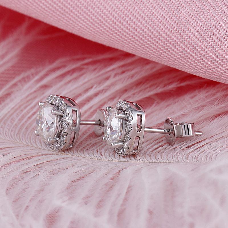 925 Sterling Silver Round Cut Cubic Zirconia Square Halo Stud Earrings 3