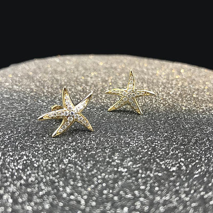 925 Sterling Silver Round Cut Cubic Zirconia Starfish Stud Earrings 4