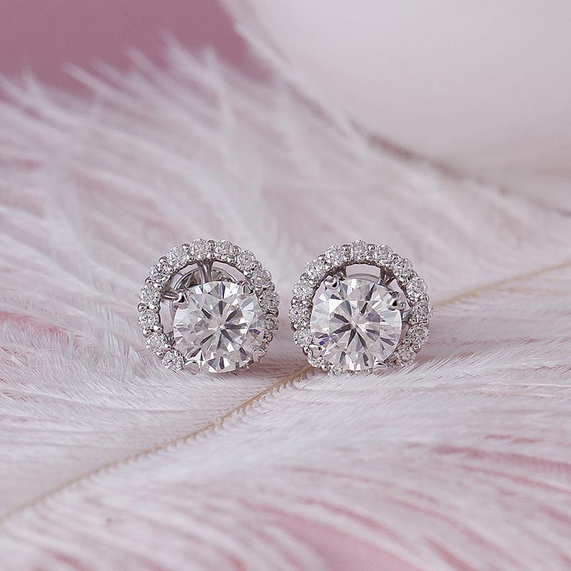 925 Sterling Silver Round Cut  Cubic Zirconia Halo Stud Earrings Anniversary 3