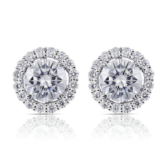 925 Sterling Silver Round Cut  Cubic Zirconia Halo Stud Earrings Anniversary 1