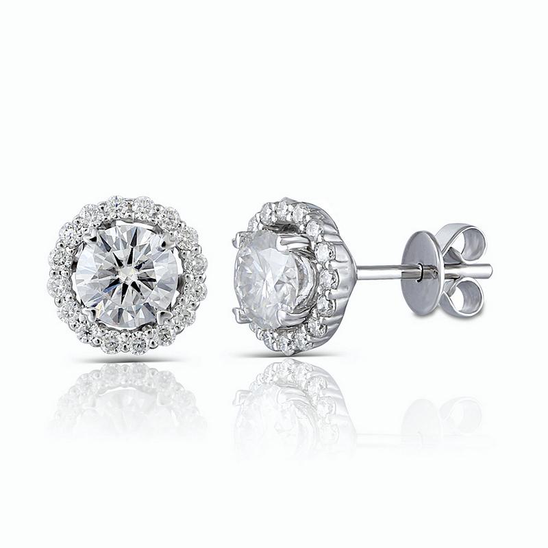 925 Sterling Silver Round Cut  Cubic Zirconia Halo Stud Earrings Anniversary 5