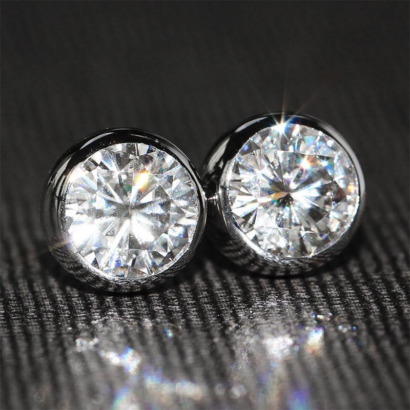 925 Sterling Silver Round Cut Cubic Zirconia Simple Stud Earrings 2