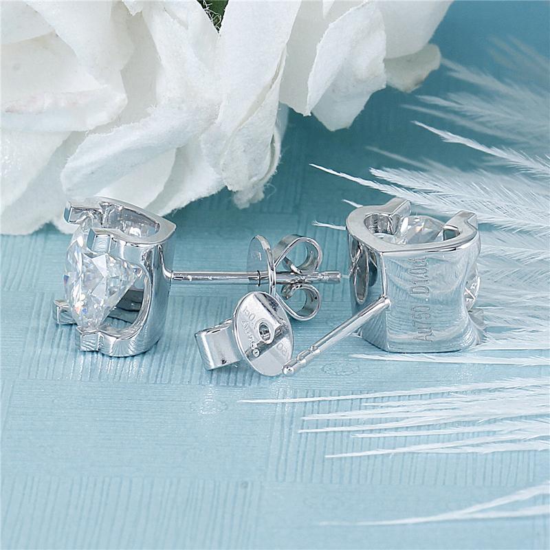 925 Sterling Silver Round Cut Cubic Zirconia Classic Stud Earrings 4