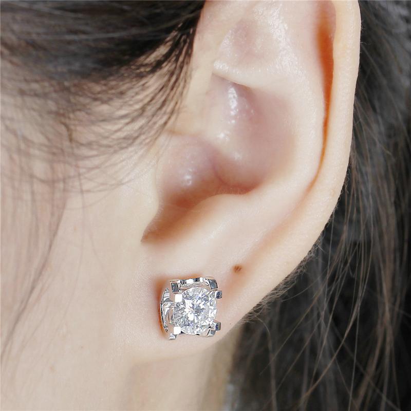 925 Sterling Silver Round Cut Cubic Zirconia Classic Stud Earrings 2