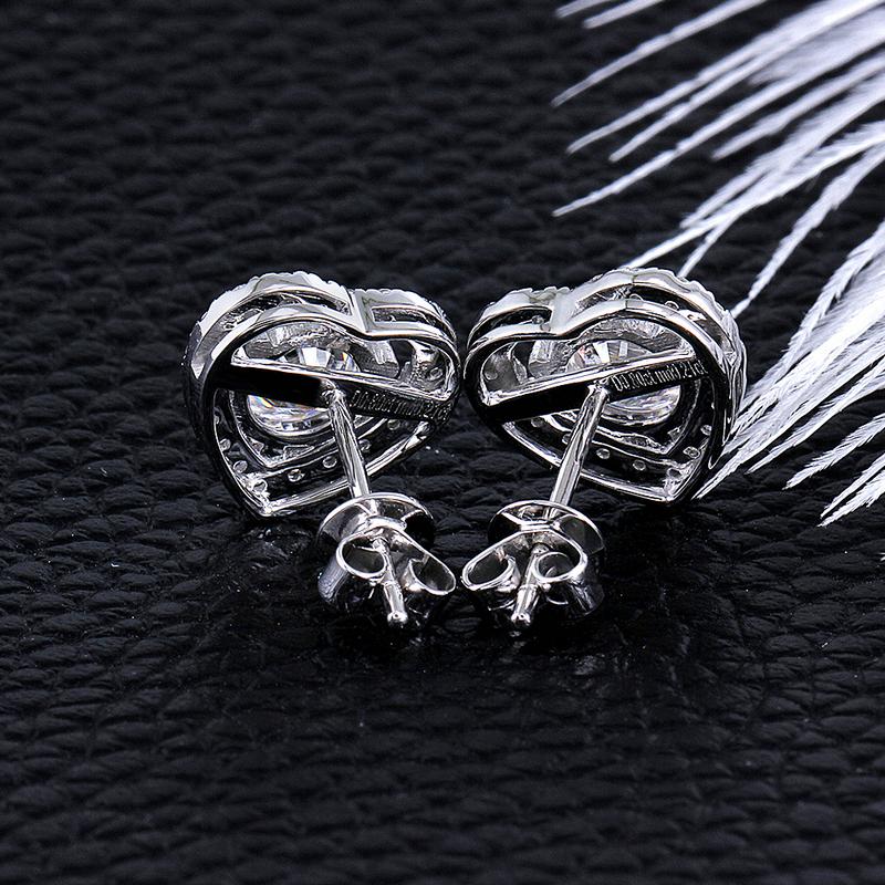 925 Sterling Silver Round Cut Cubic Zirconia Heart Shaped Halo Stud Earrings 3