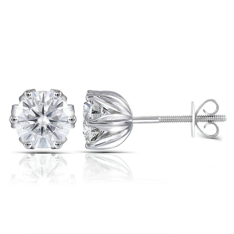 925 Sterling Silver Round Cut Cubic Zirconia Lotus Shaped Stud Earrings 1