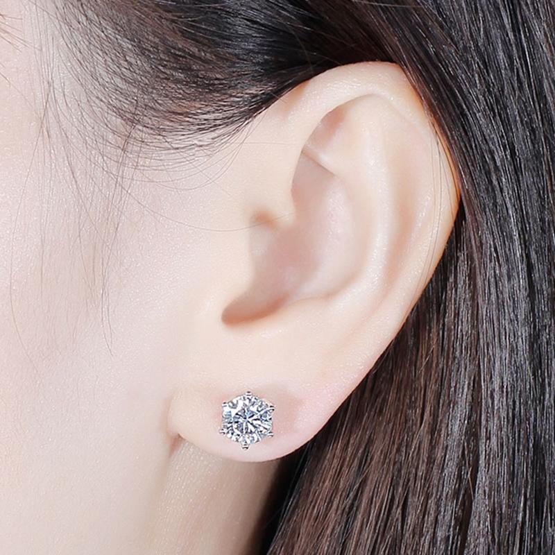 925 Sterling Silver Round Cut Cubic Zirconia Lotus Shaped Stud Earrings 5