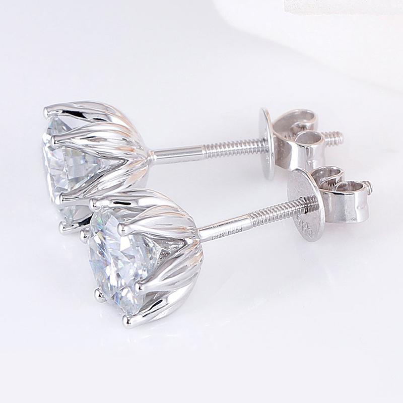 925 Sterling Silver Round Cut Cubic Zirconia Lotus Shaped Stud Earrings 3