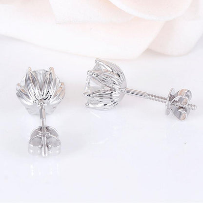 925 Sterling Silver Round Cut Cubic Zirconia Lotus Shaped Stud Earrings 4