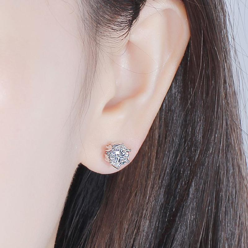 925 Sterling Silver Round Cut Cubic Zirconia Lotus Shaped Stud Earrings 6