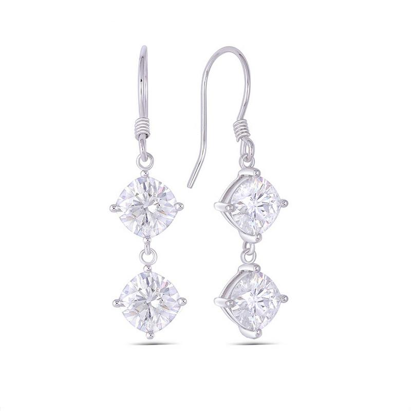 925 Sterling Silver Cushion Cut Cubic Zirconia Hook Stud Earrings 1