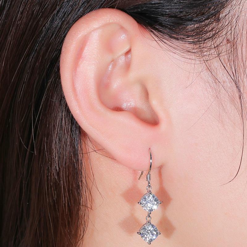 925 Sterling Silver Cushion Cut Cubic Zirconia Hook Stud Earrings 5