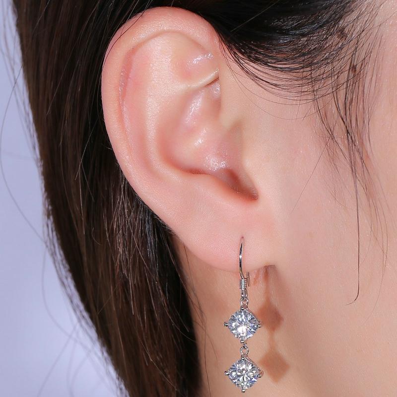 925 Sterling Silver Cushion Cut Cubic Zirconia Hook Stud Earrings 6