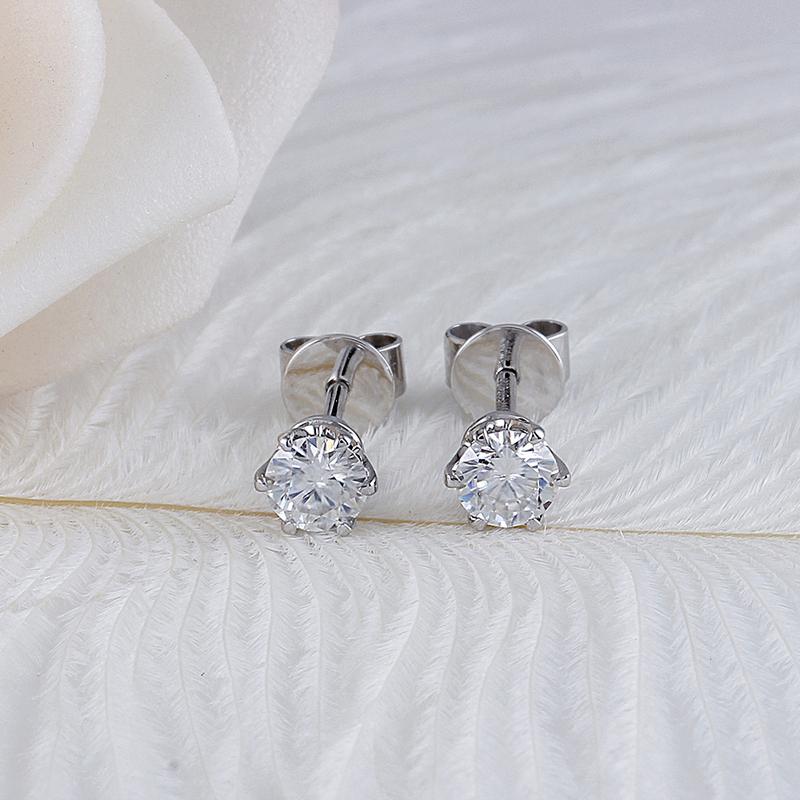 925 Sterling Silver Round Cut Cubic Zirconia Six Prong Setting Stud Earrings 2